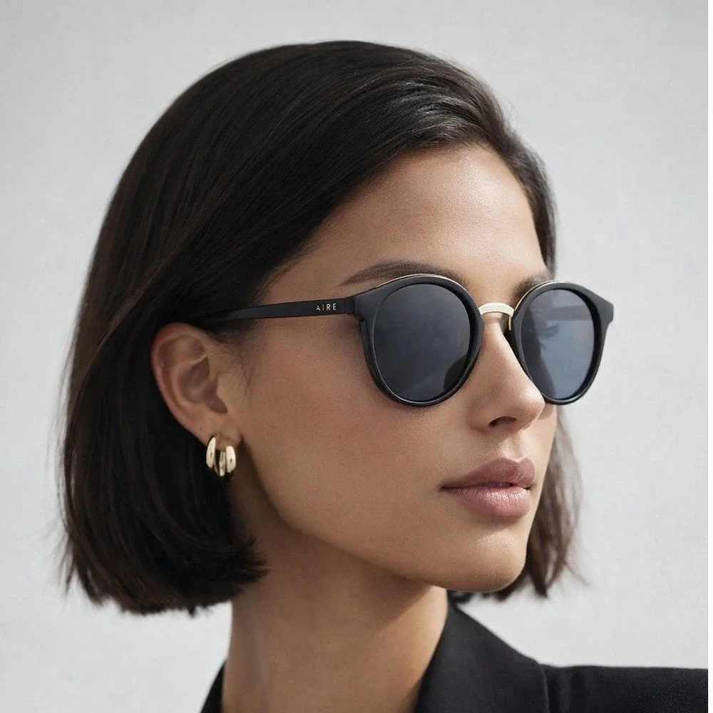 AIRE Astro V2 Round Sunglasses‎ Black Gold Recycled Plastic 2122522 NEW
